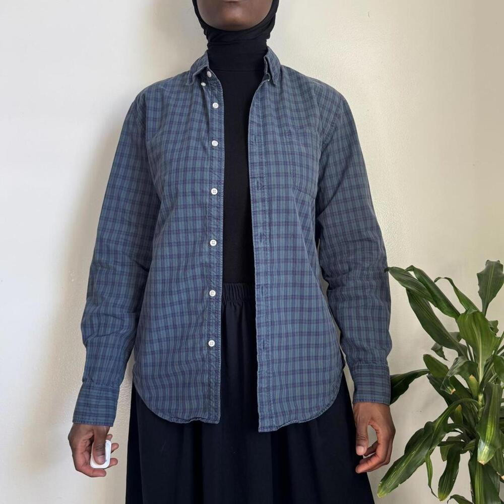 Vintage J.CREW Teal &‎ Plum Plaid Button Down